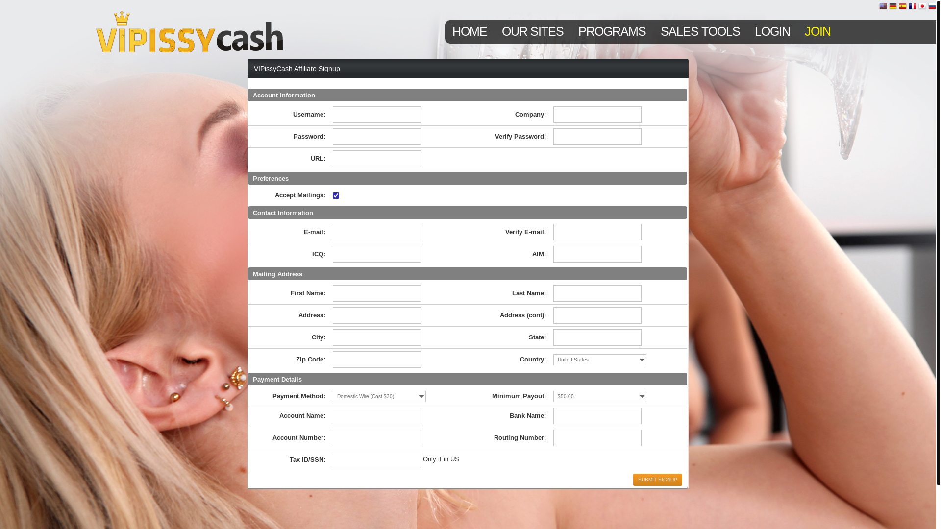 website screenshot of https://nats.vipissycash.com/external.php?page=signup