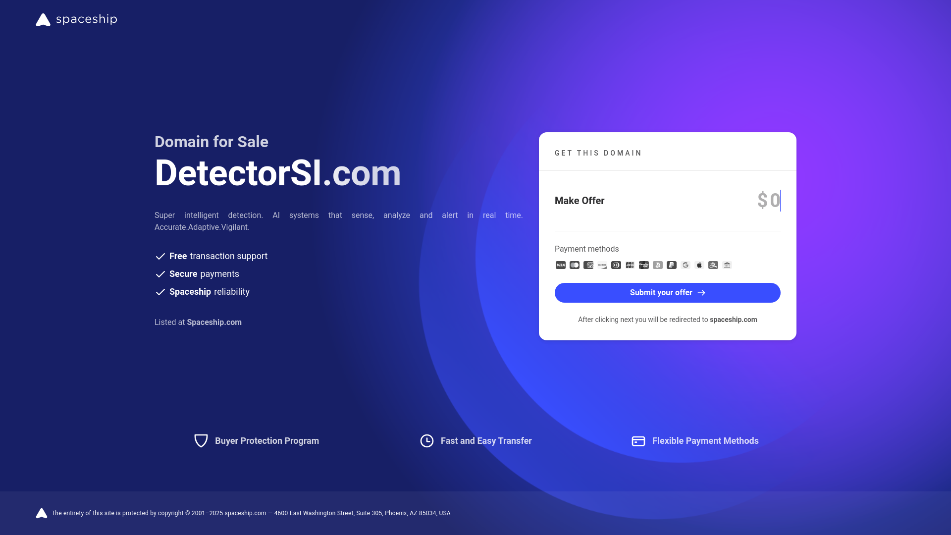 website screenshot of https://detectorsi.com/