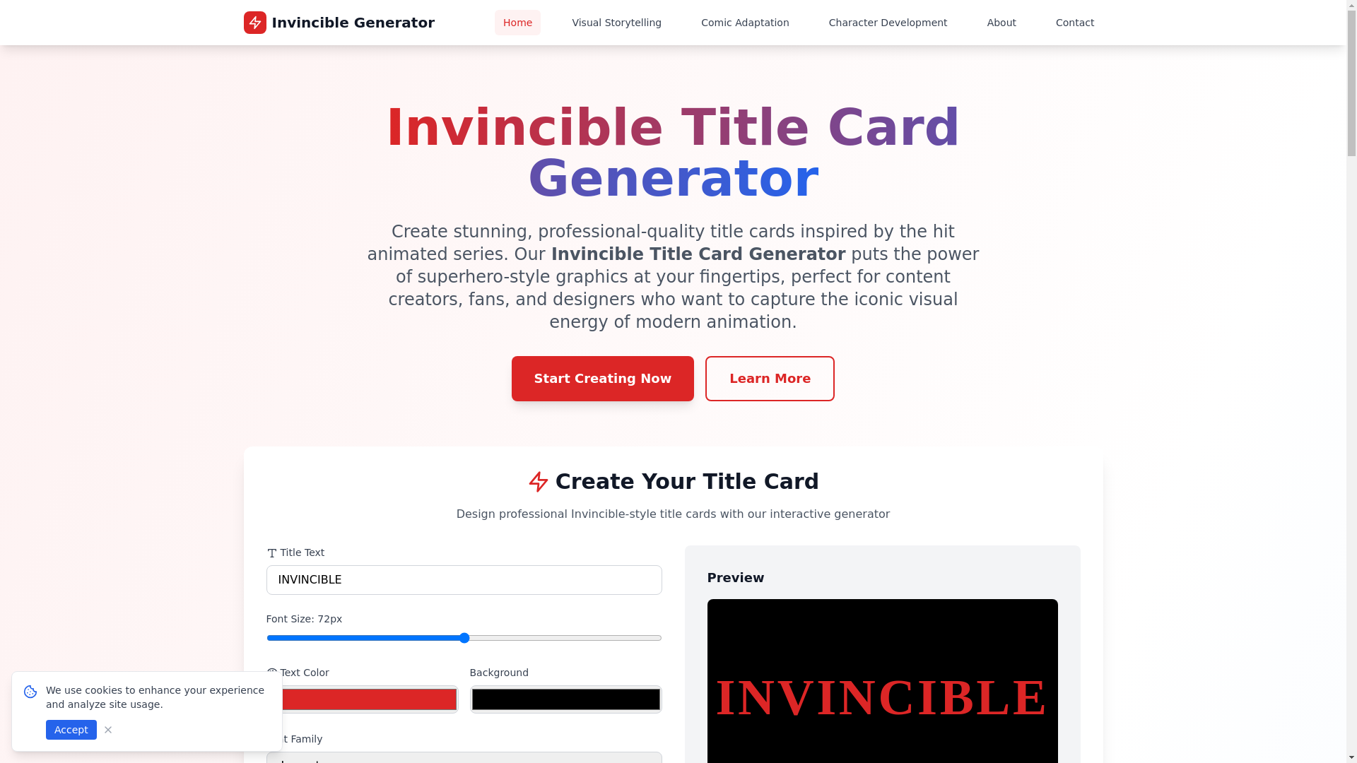 website screenshot of https://invincibletitlecardgenerator.pages.dev/