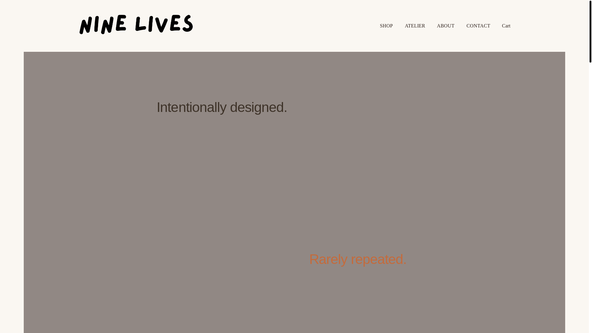 website screenshot of https://ninelivesatelier.com/