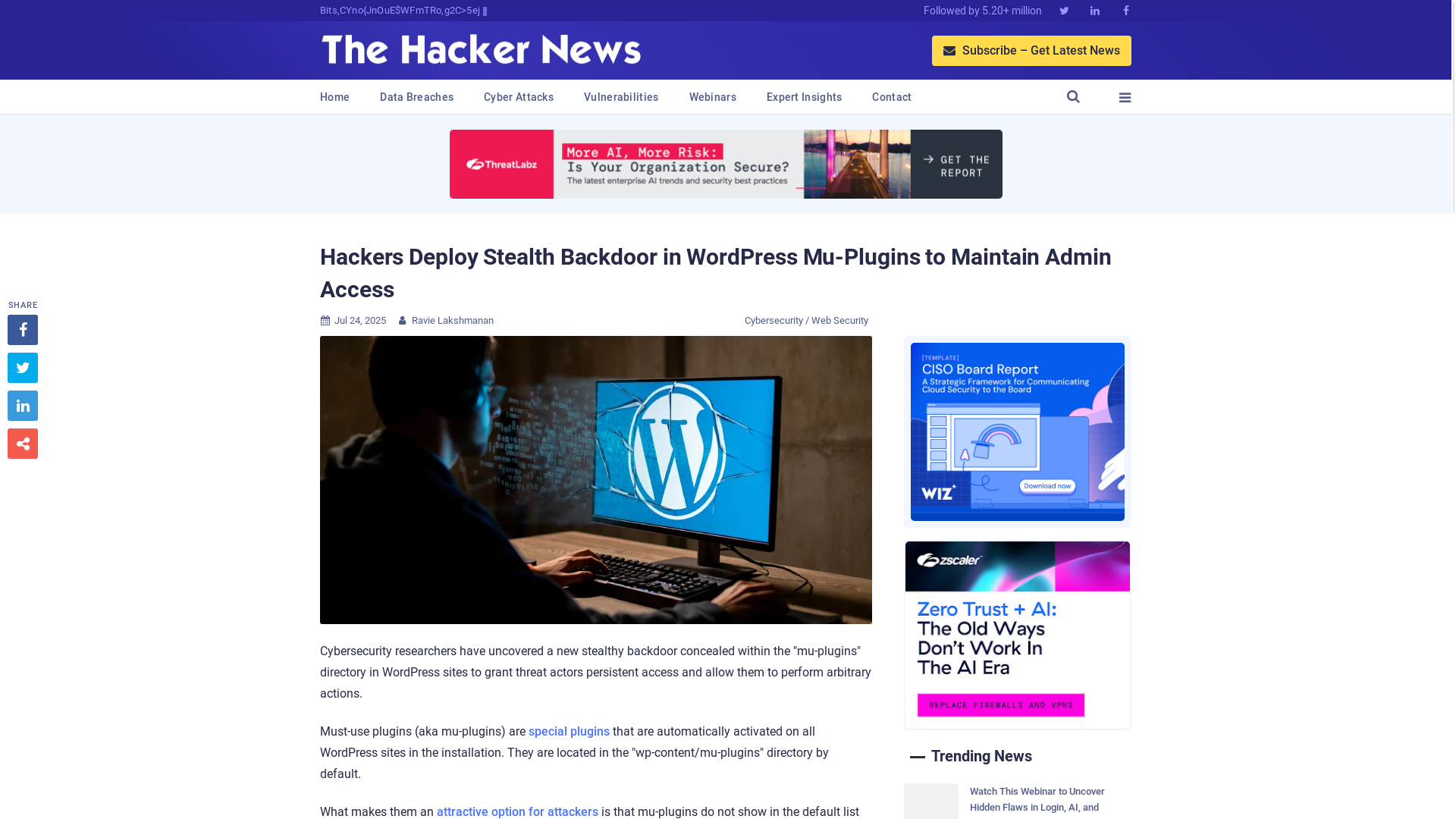 website screenshot of https://thehackernews.com/2025/07/hackers-deploy-stealth-backdoor-in.html