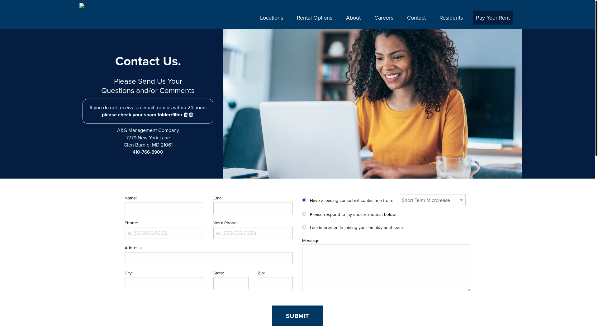 website screenshot of https://aandgmanagement.com/contact/