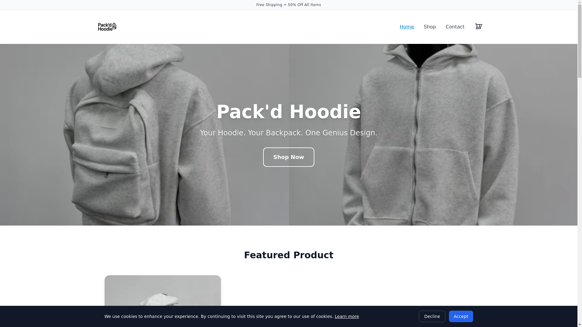 website screenshot of https://packedhoodie.com/