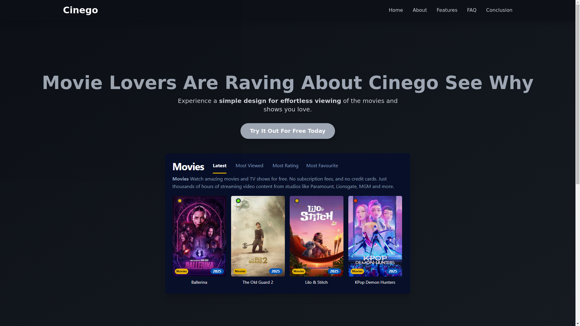 website screenshot of https://cinego-p6iu.pages.dev/