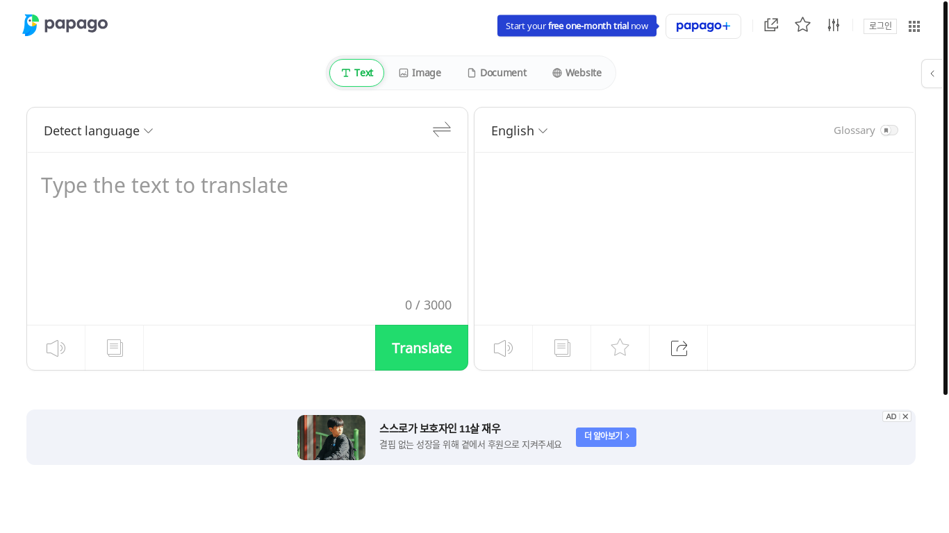 website screenshot of https://papago.naver.com/
