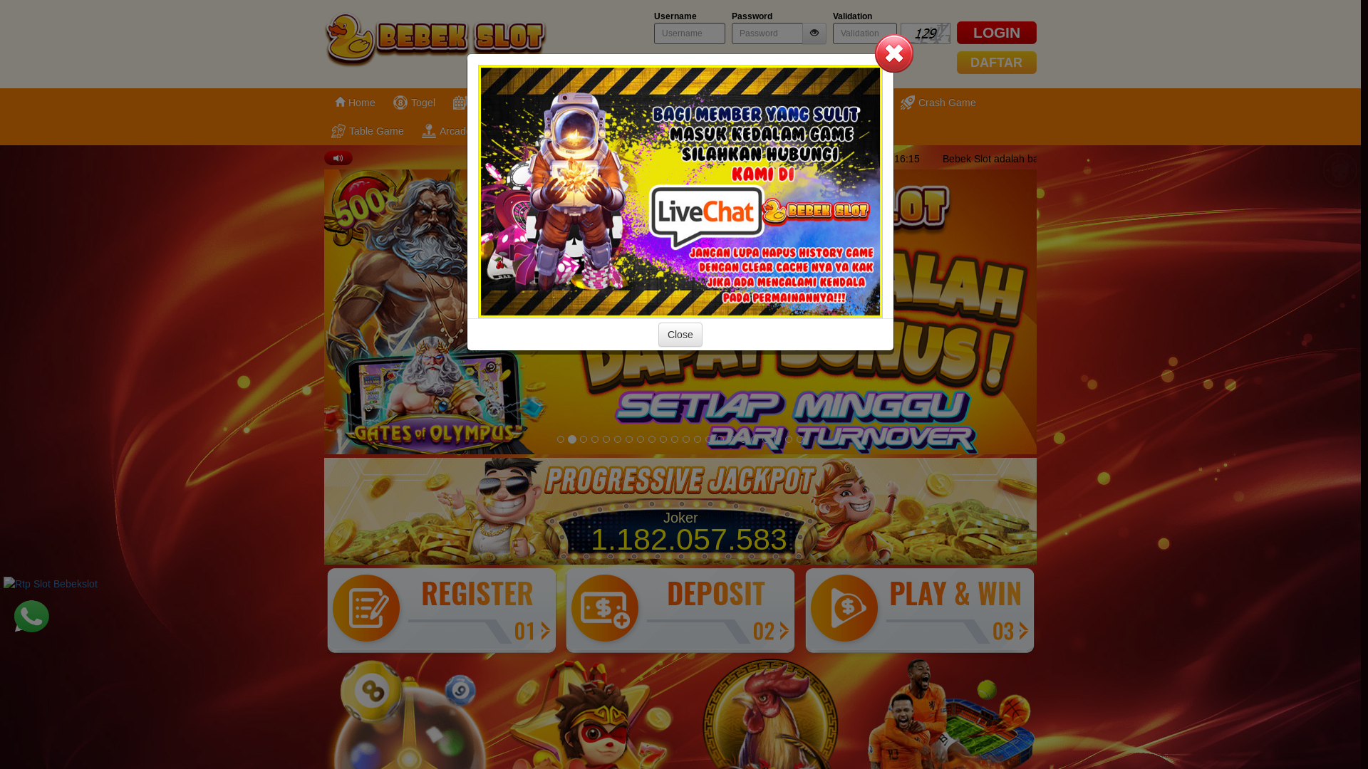website screenshot of https://bebekslotapp.space/