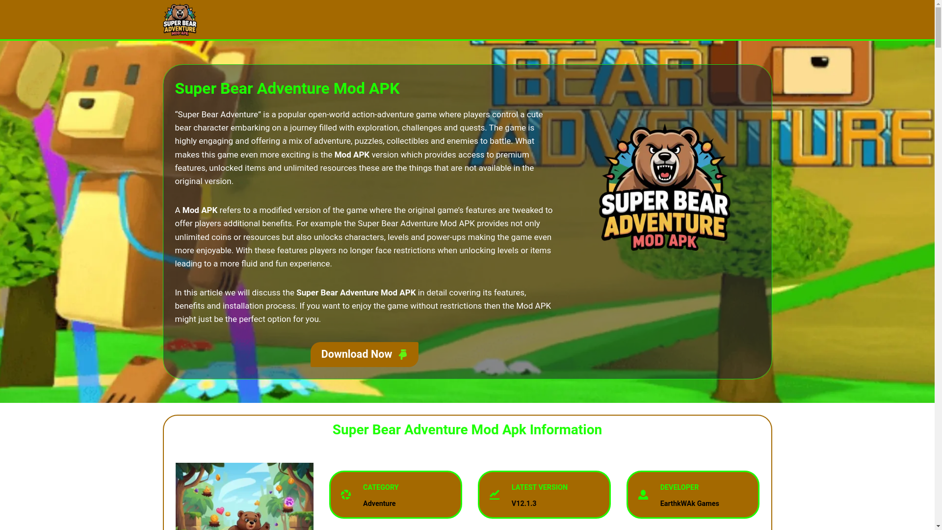 website screenshot of https://super-bear-adventure-mod-apk.com
