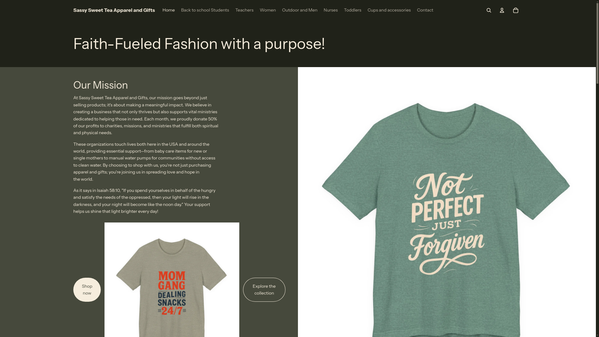 website screenshot of https://sassysweetteaapparelandgifts.com/