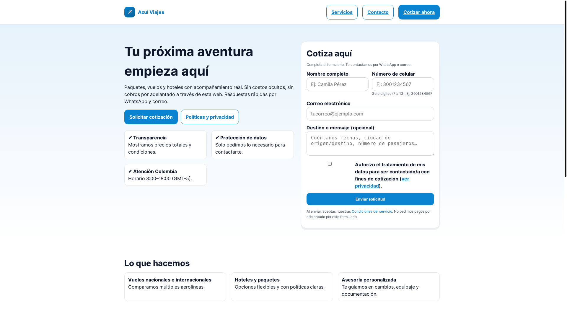 website screenshot of https://volandobaratoencolombia.store/