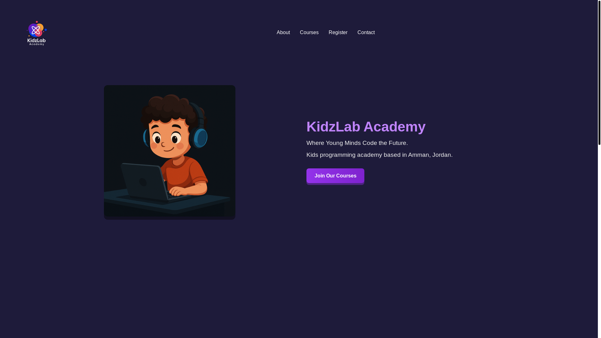 website screenshot of https://kidzlab-academy.com/