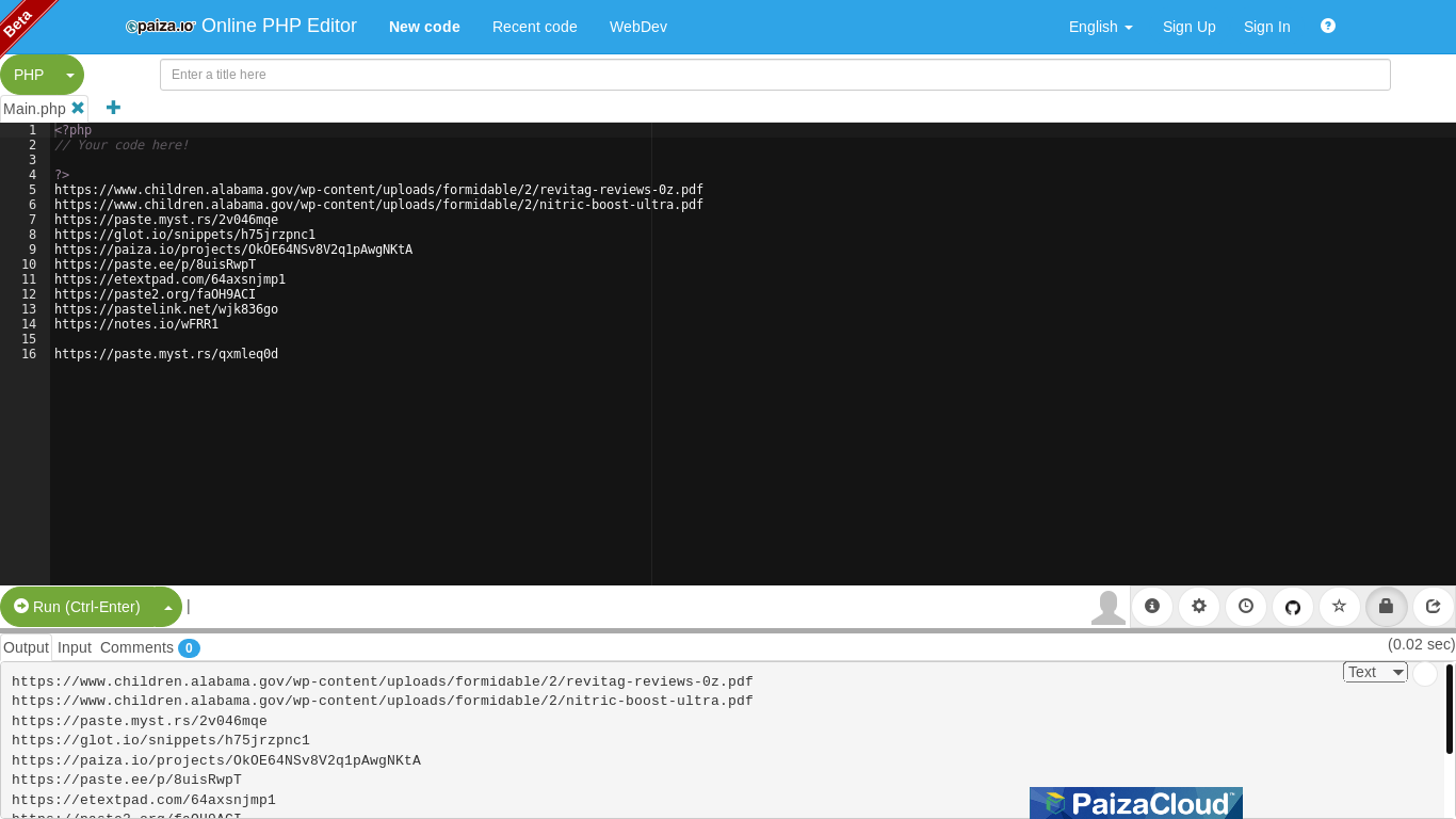 website screenshot of https://paiza.io/projects/UagdAATdh0yuYNEIueCb2w