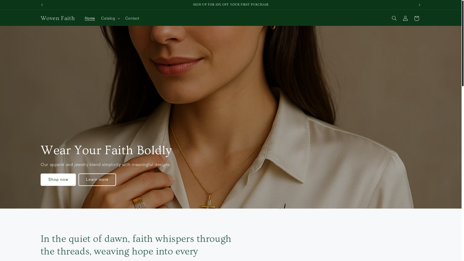 website screenshot of https://wovenfaithco.com/