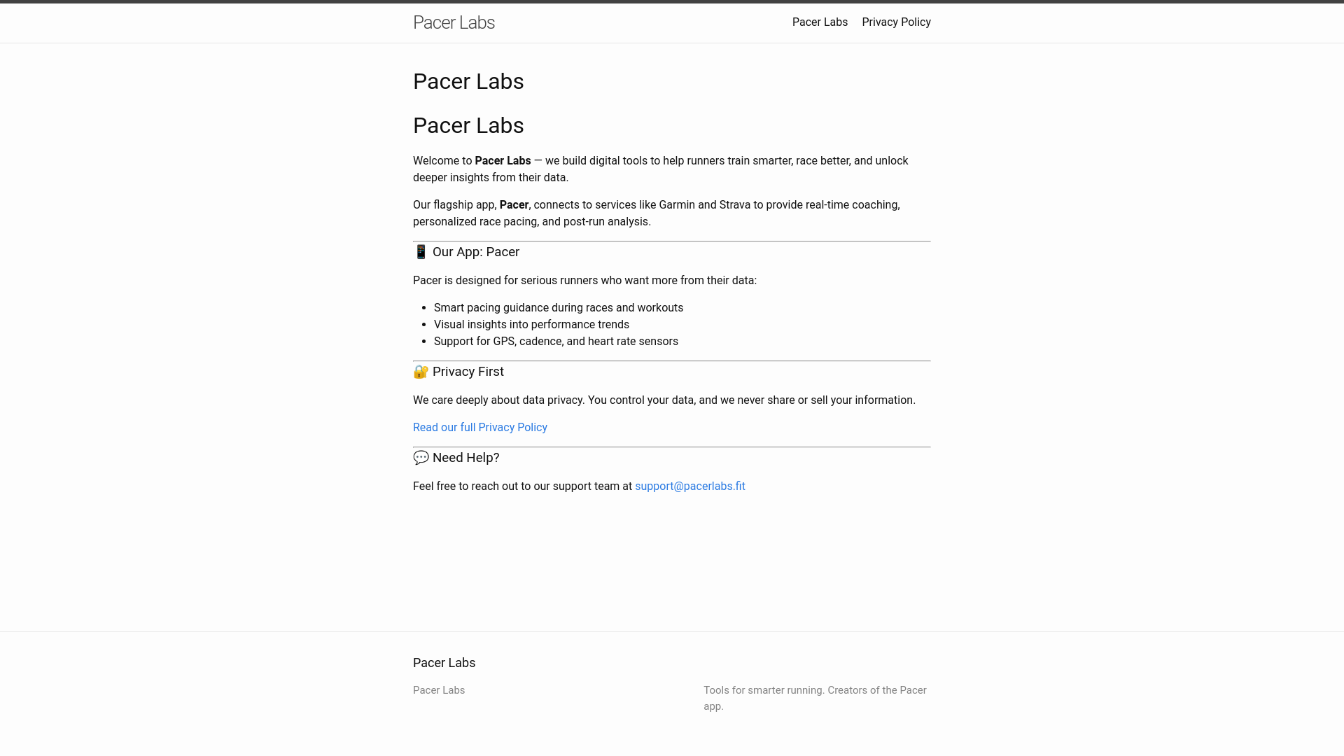 website screenshot of https://pacerlabs.fit/