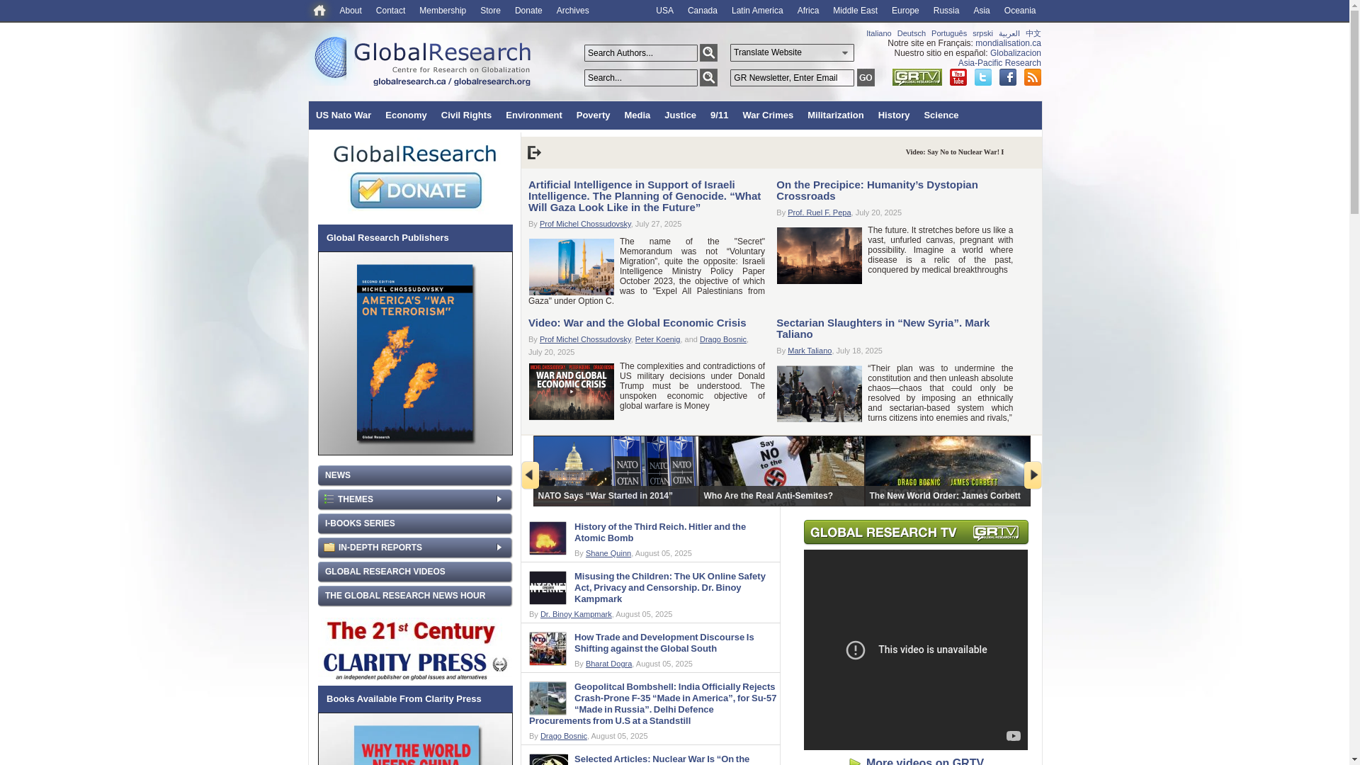 website screenshot of http://globalresearch.ca