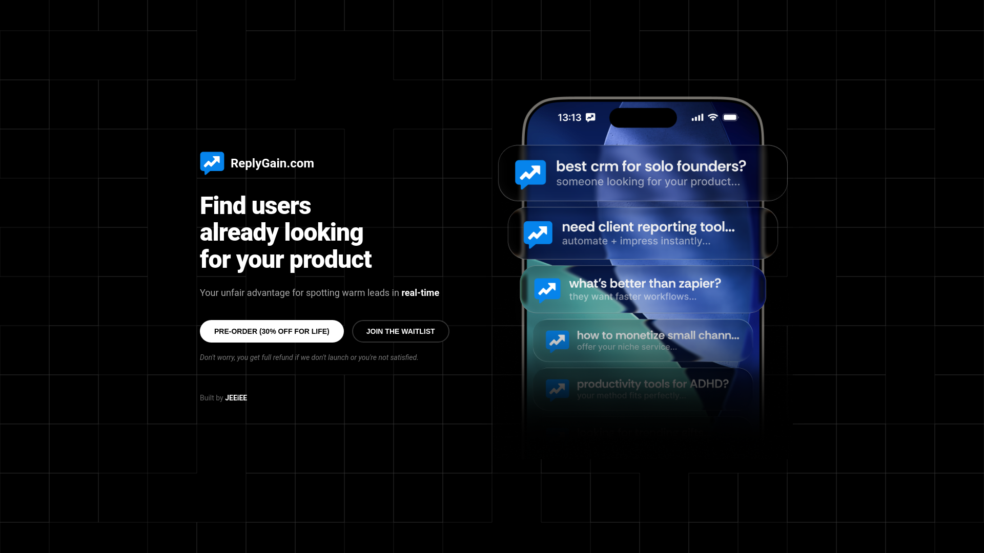 website screenshot of https://replygain-a.pages.dev/