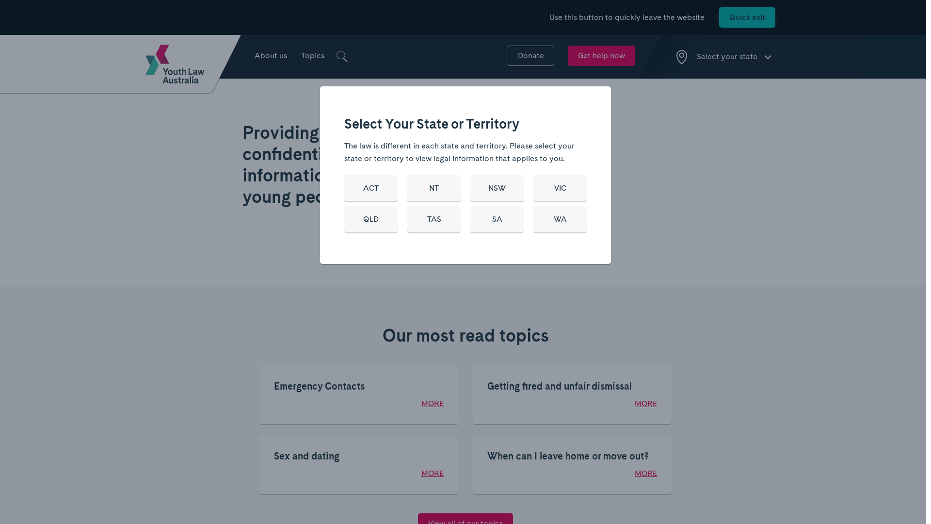 website screenshot of https://yla.org.au/