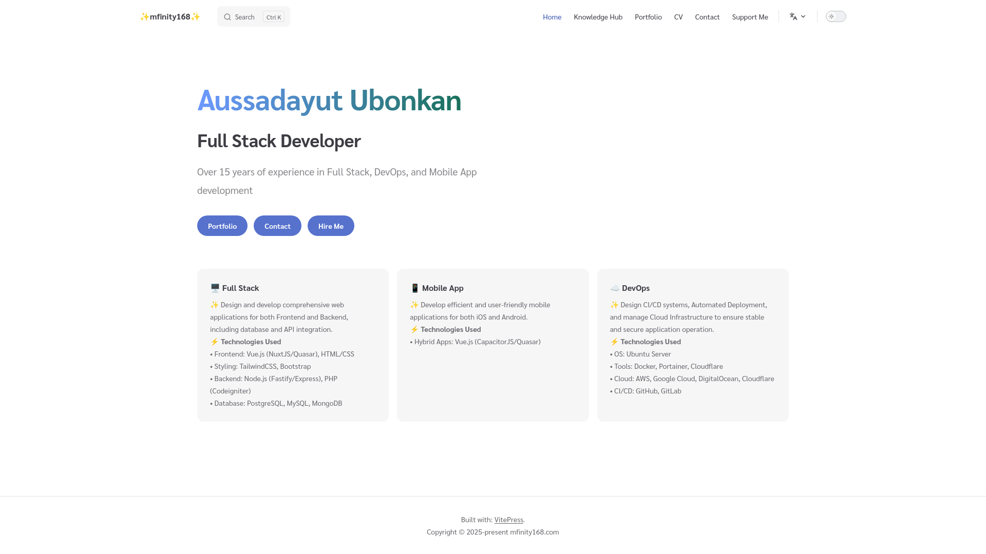 website screenshot of https://mfinitydev-website.pages.dev/