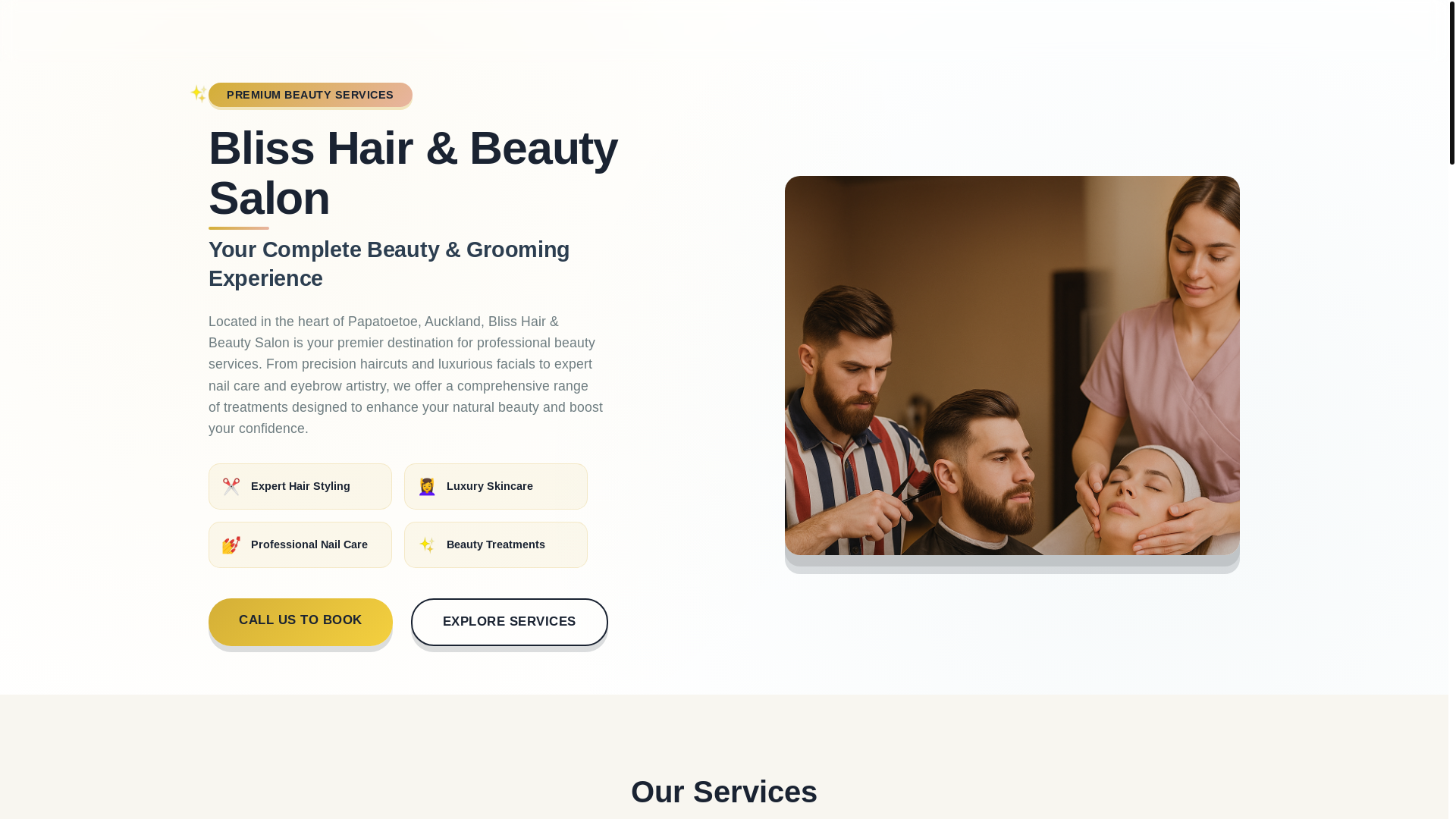 website screenshot of https://bliss-hair-and-beauty-salon.pages.dev/