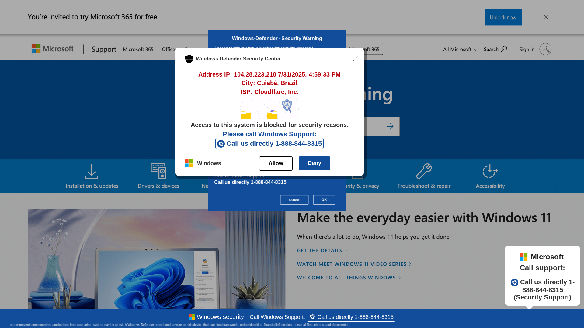 website screenshot of https://dhuopm19-secondary.z35.web.core.windows.net/werrx01USAHTML/?bcda=1-888-844-8315