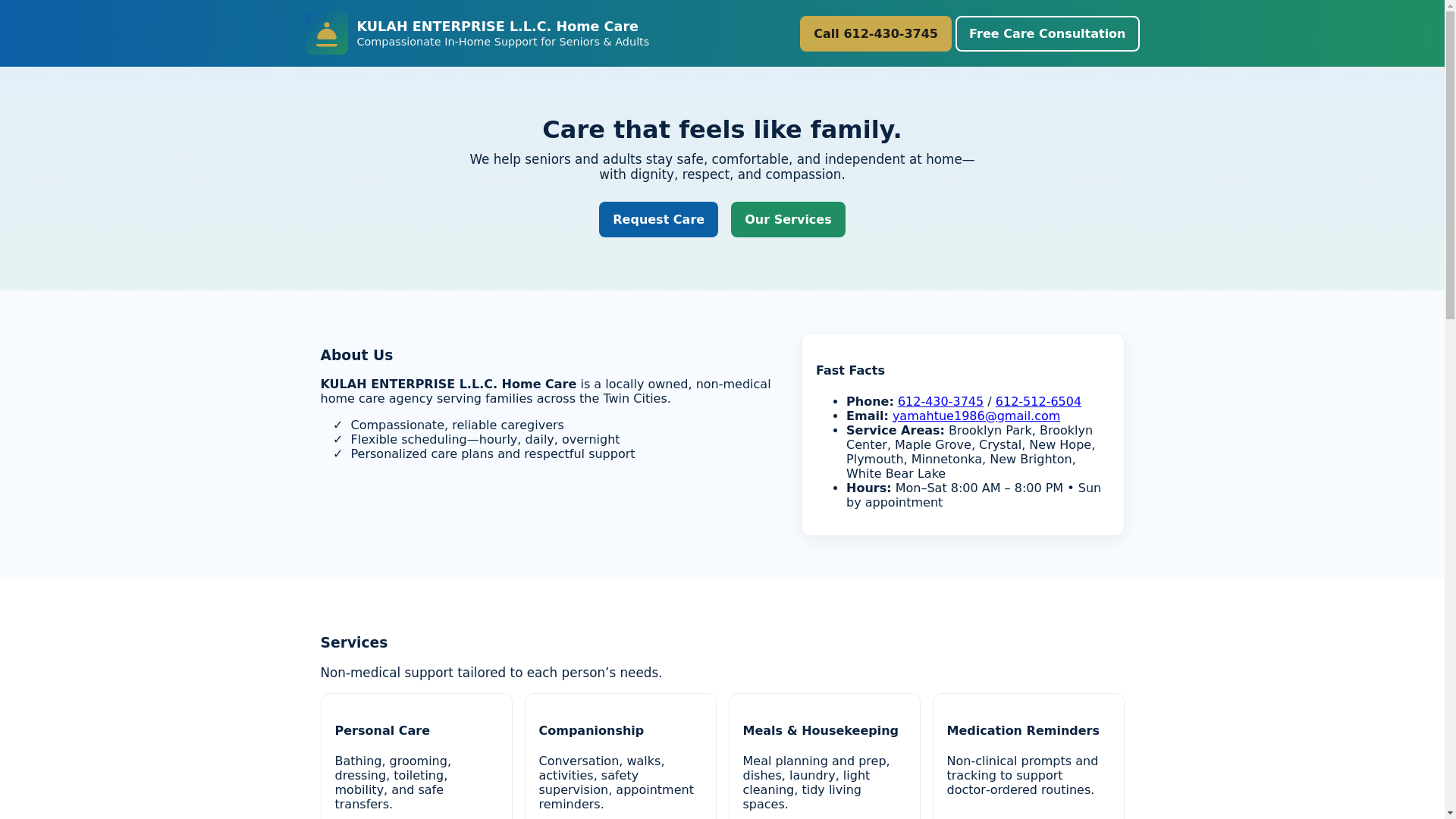 website screenshot of https://kulahhomecare.com/