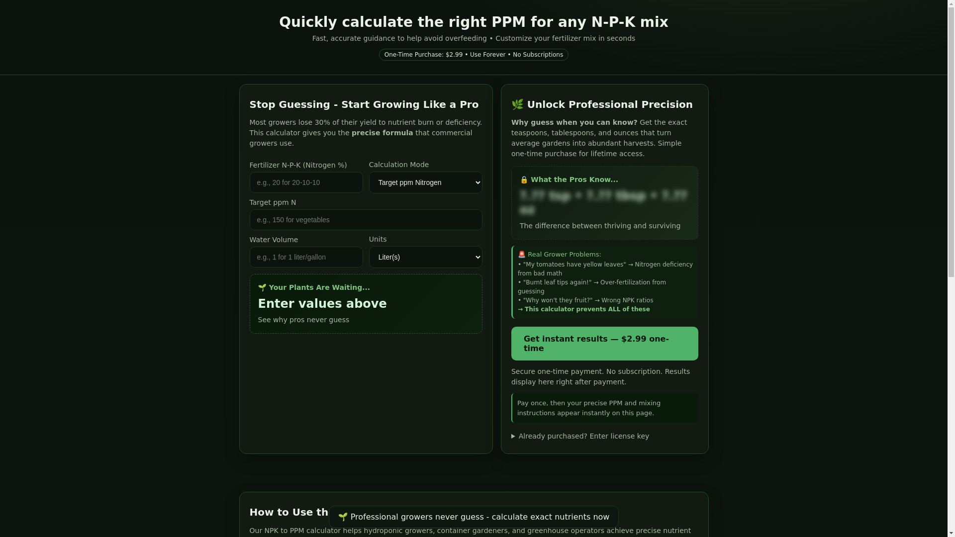 website screenshot of https://fertilizerdilutioncalculator.pages.dev/