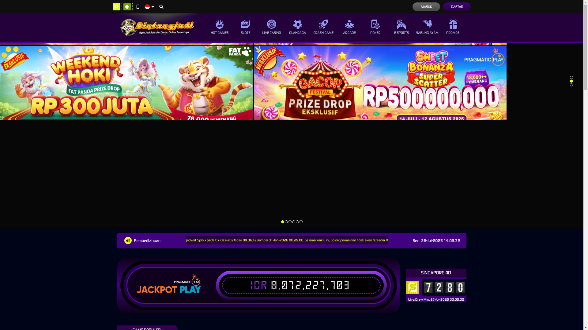 website screenshot of https://bintangjudijp.com/