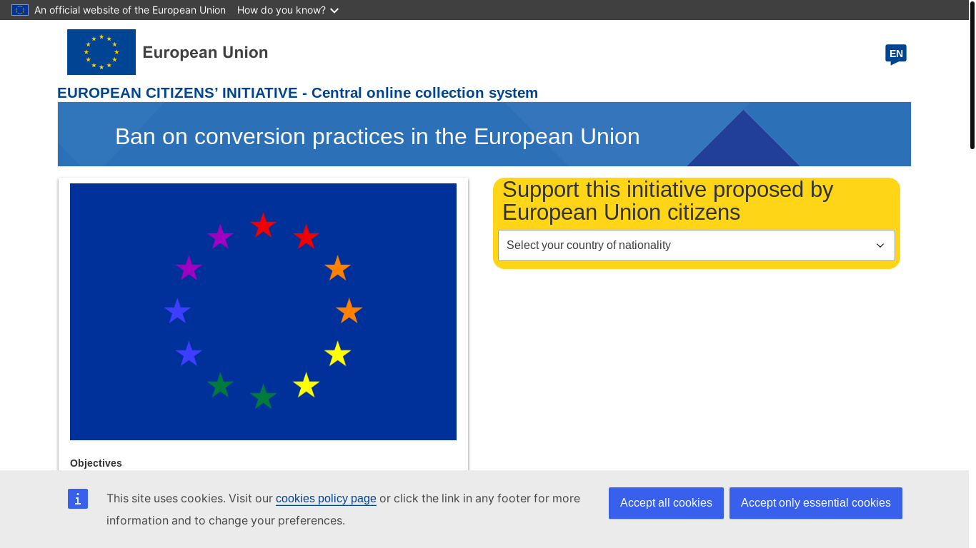 website screenshot of https://eci.ec.europa.eu/043/public/#/screen/home