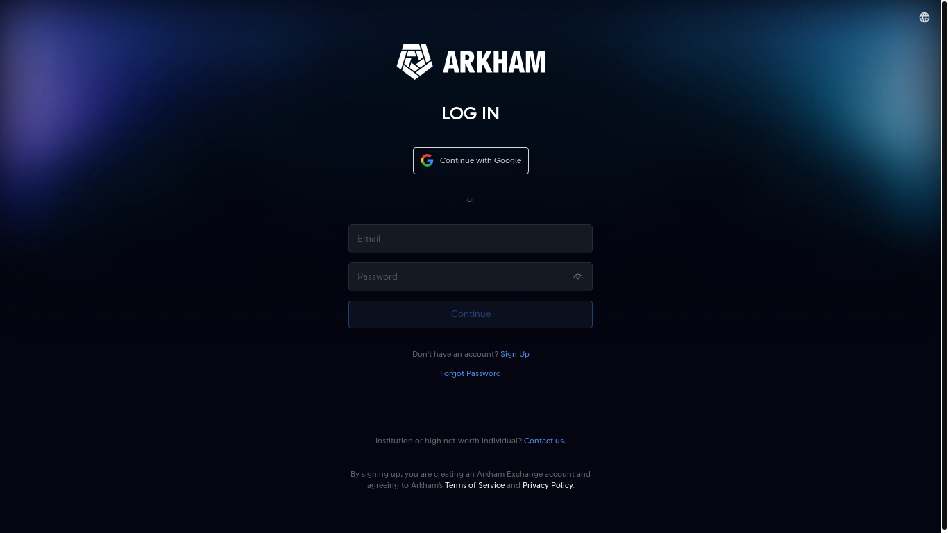 website screenshot of https://auth.arkhamintelligence.com/login
