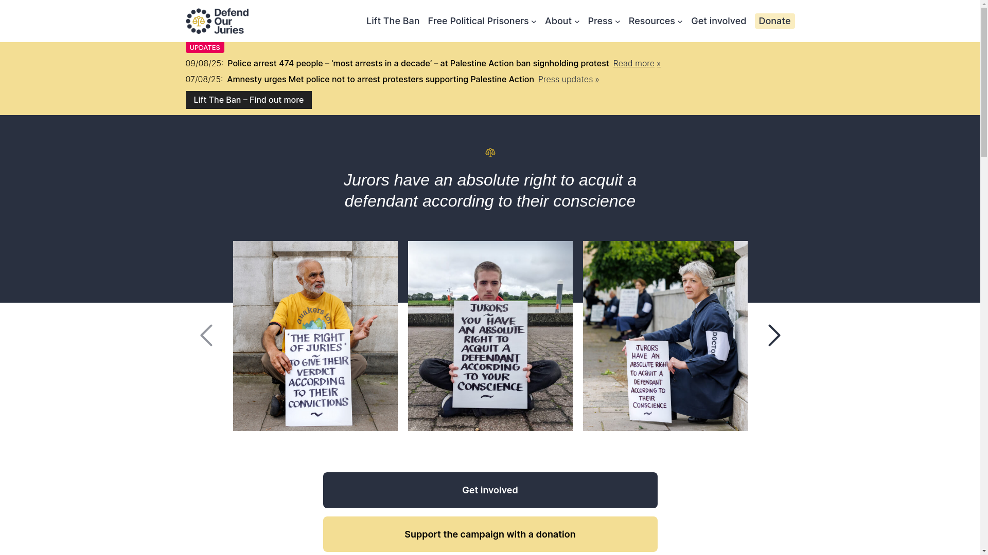 website screenshot of https://defendourjuries.net/