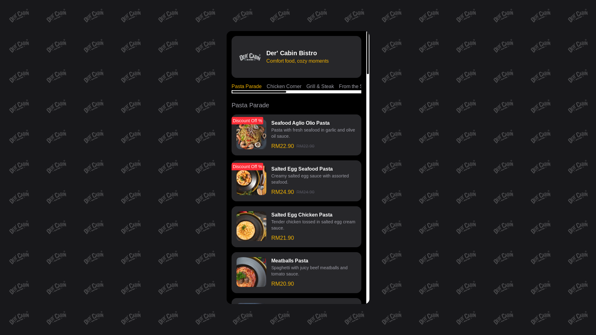 website screenshot of https://dercabinbistro.com/