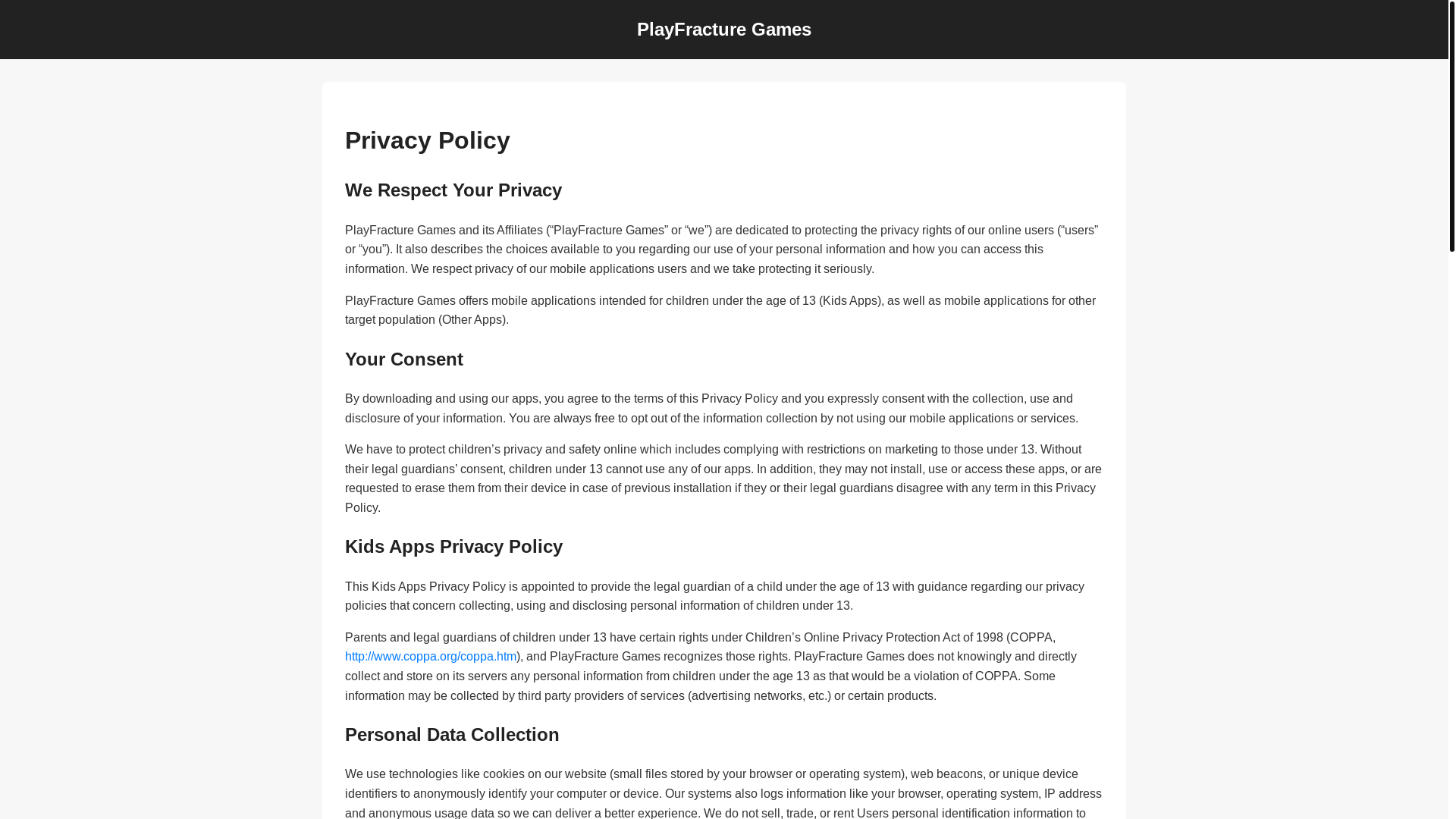 website screenshot of https://playfraturegames.com/