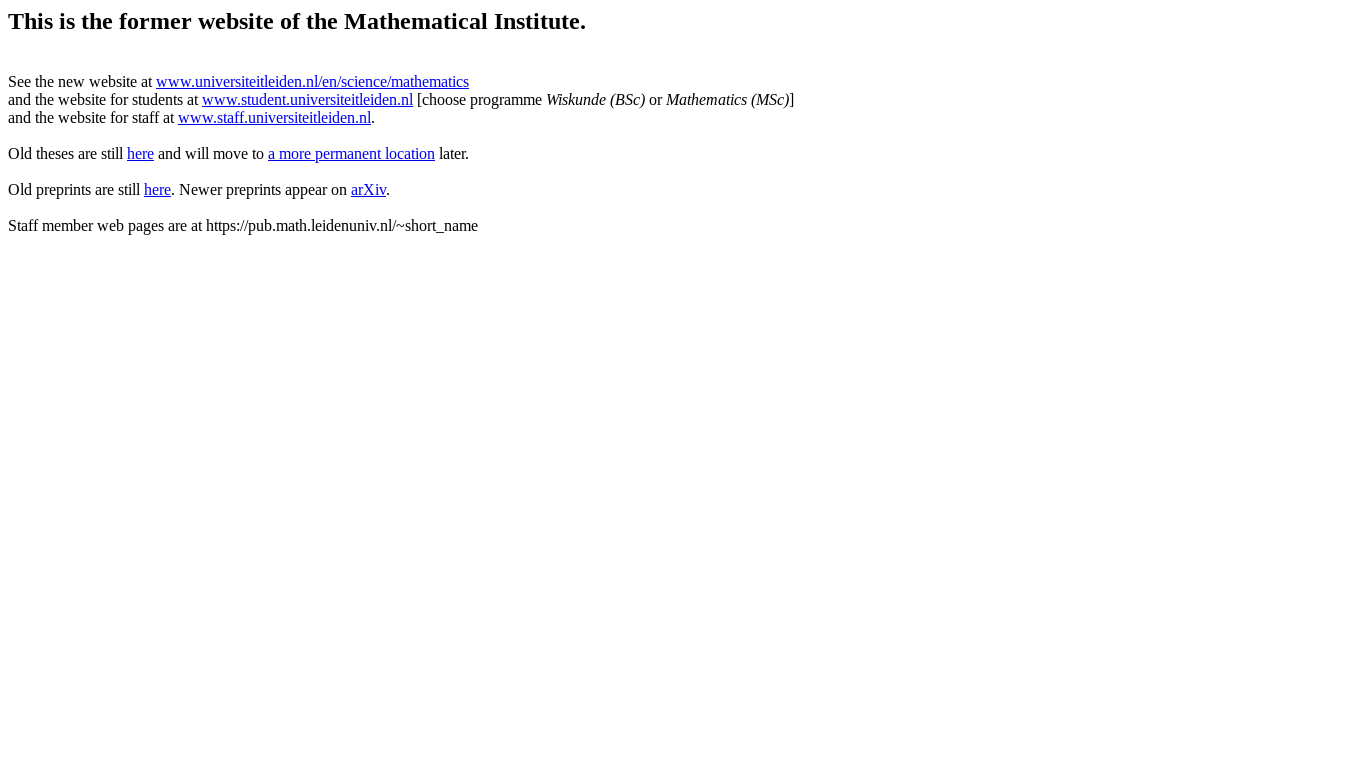 website screenshot of https://pub.math.leidenuniv.nl/