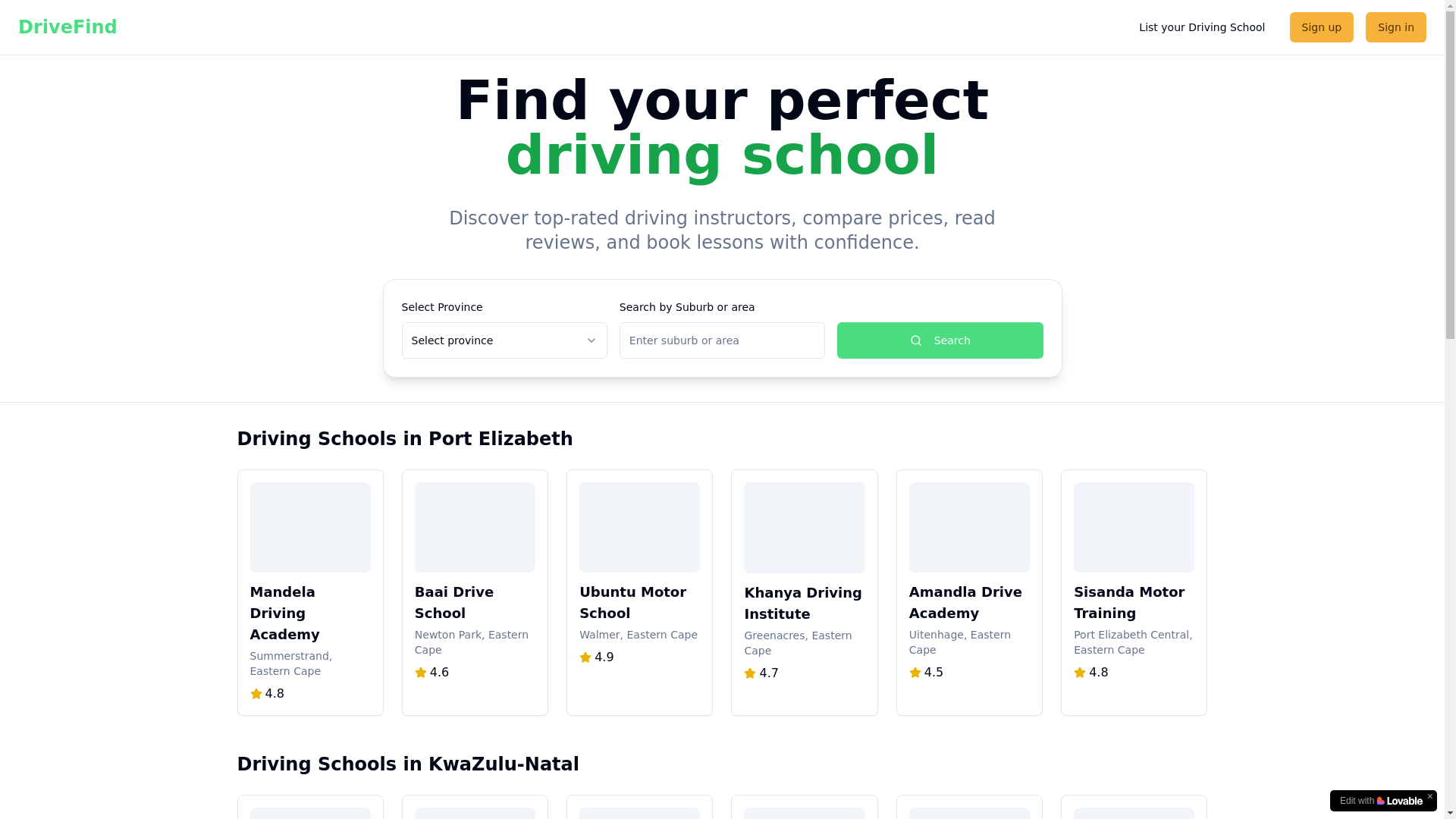 website screenshot of https://drivefynd.co.za/
