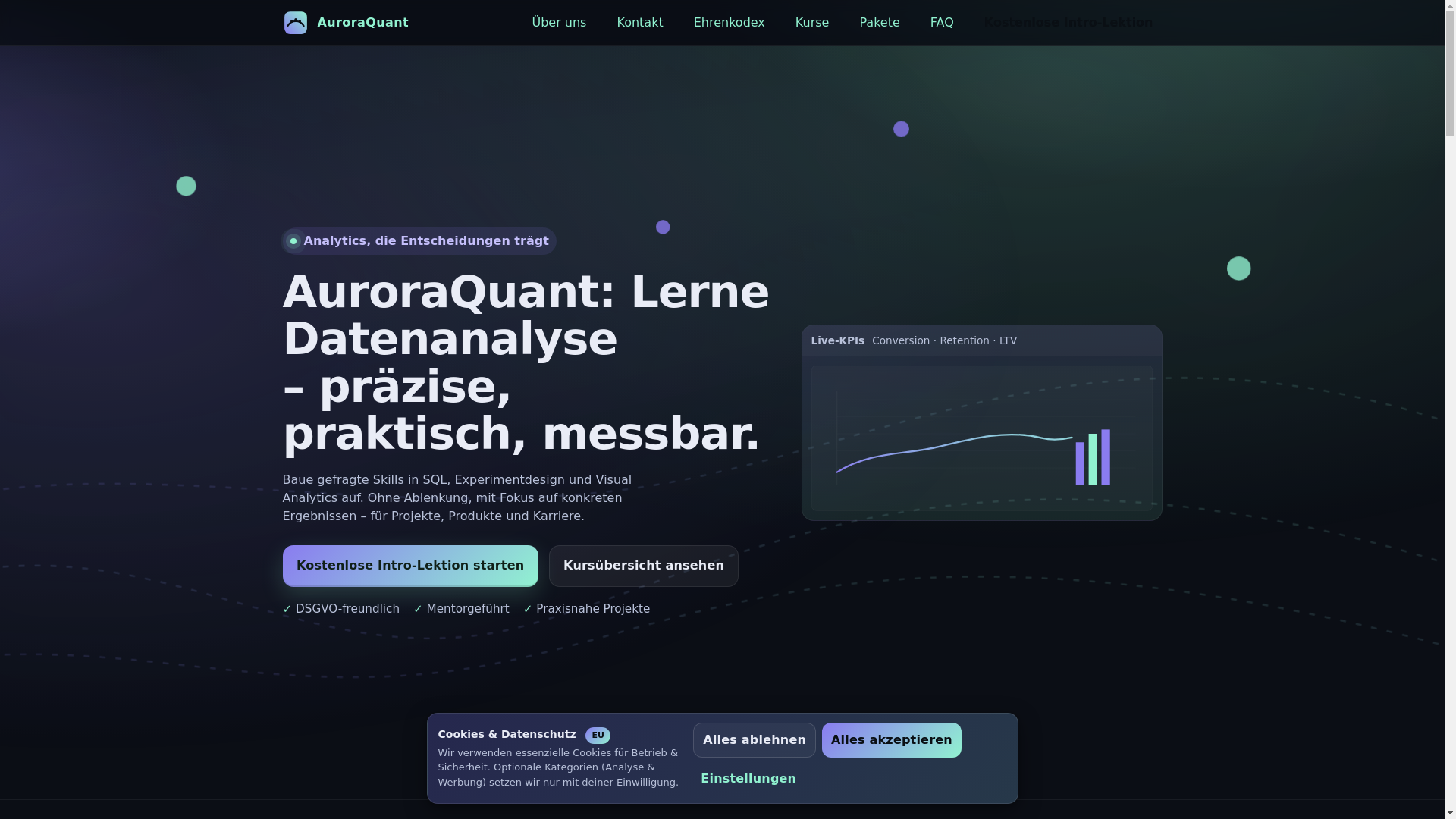 website screenshot of https://auroraquant.ink/