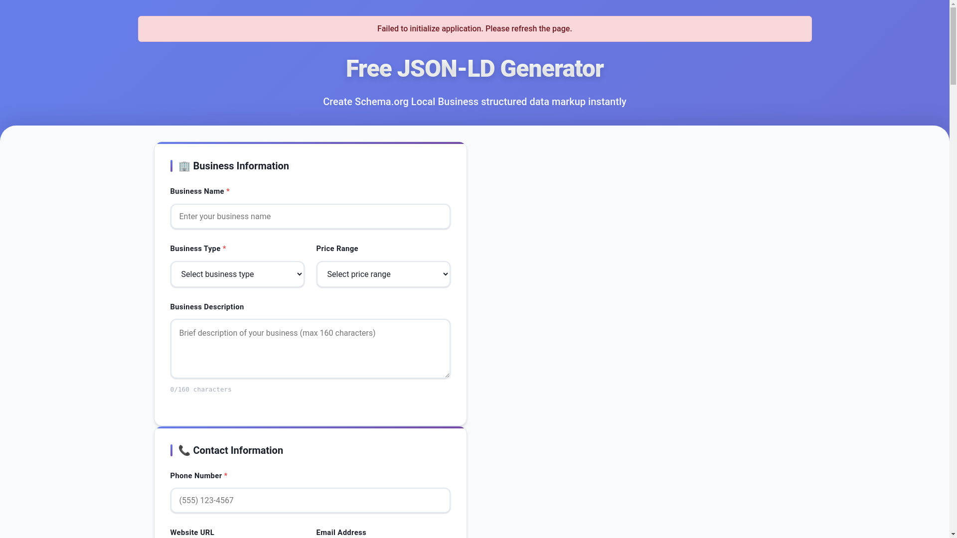 website screenshot of https://json-ld-schema-generator.pages.dev/