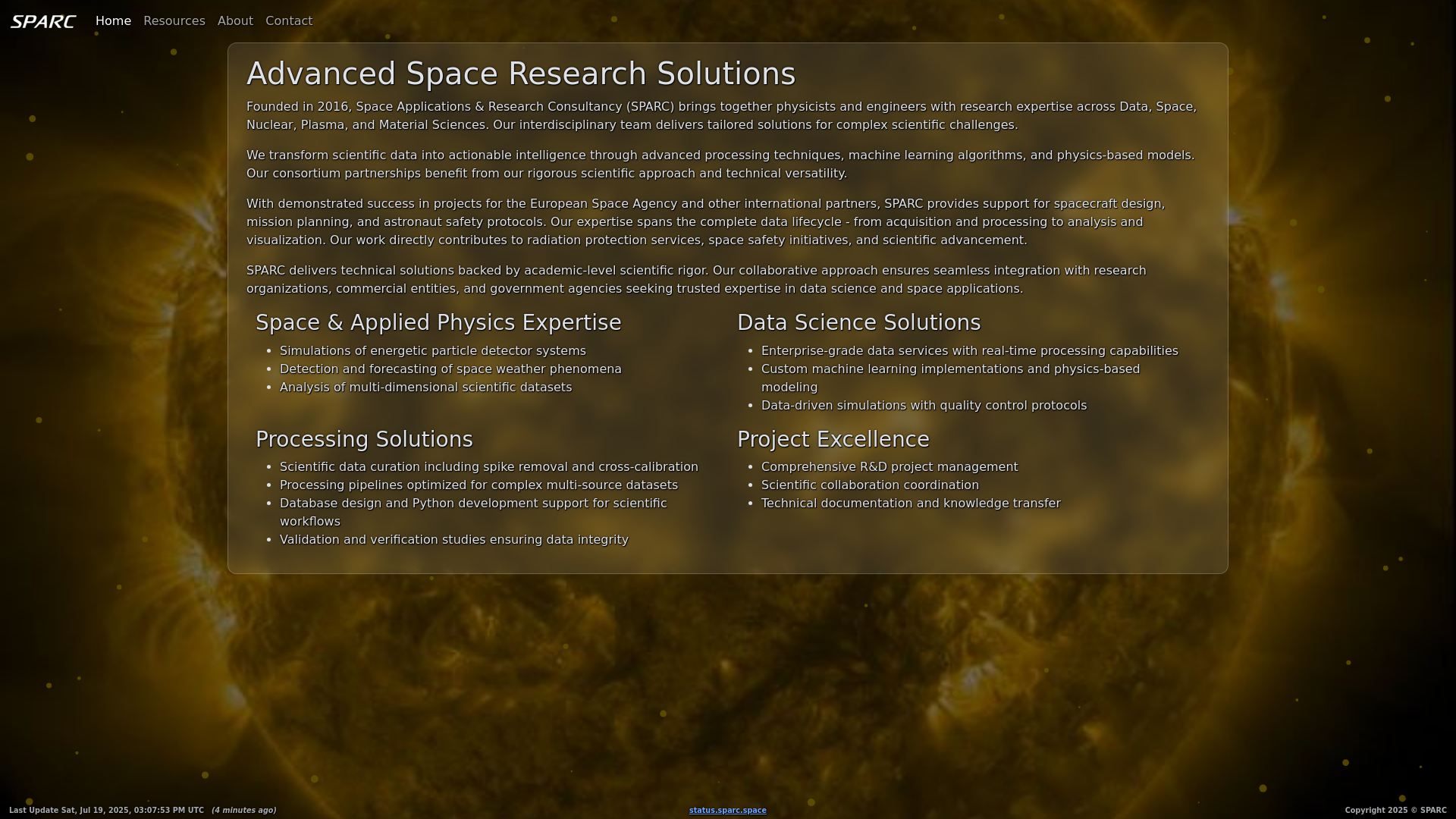 website screenshot of https://sparc.space/