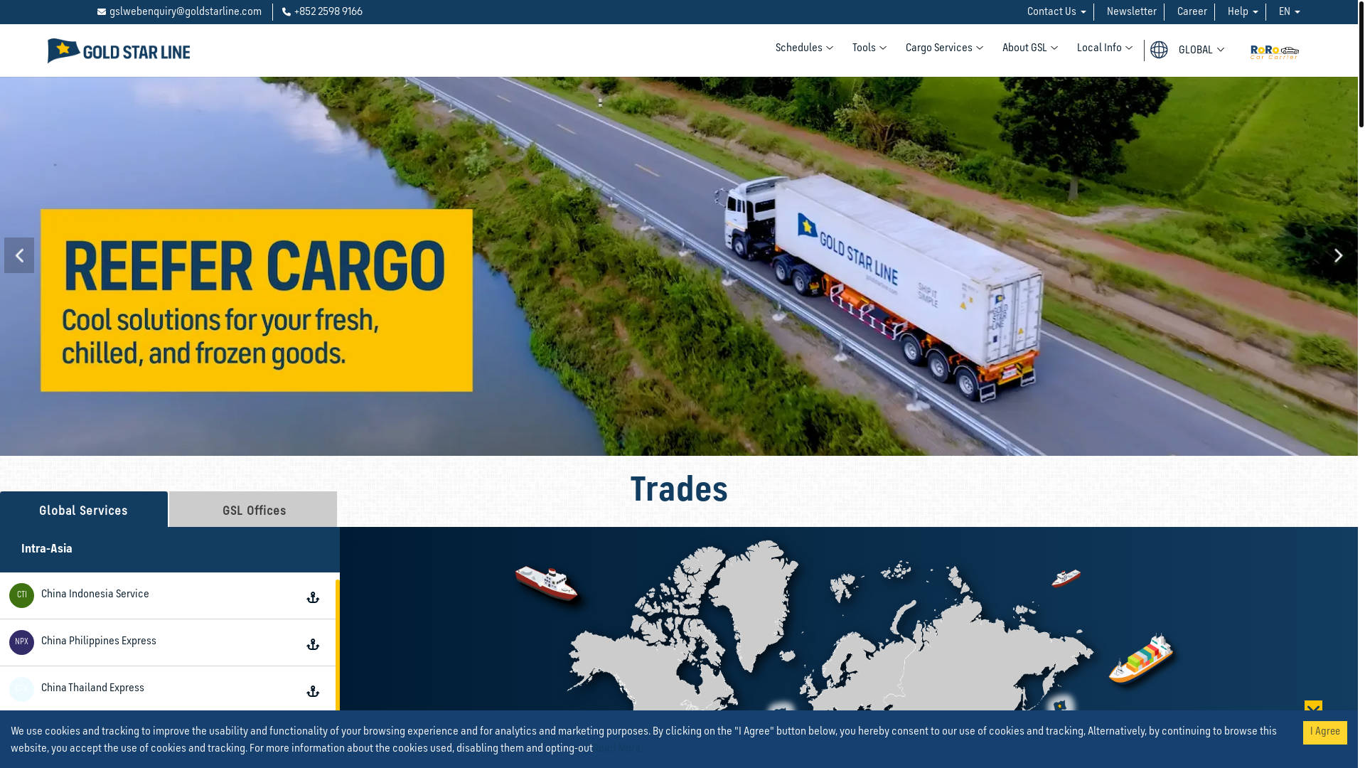 website screenshot of https://www.goldstarline.com/