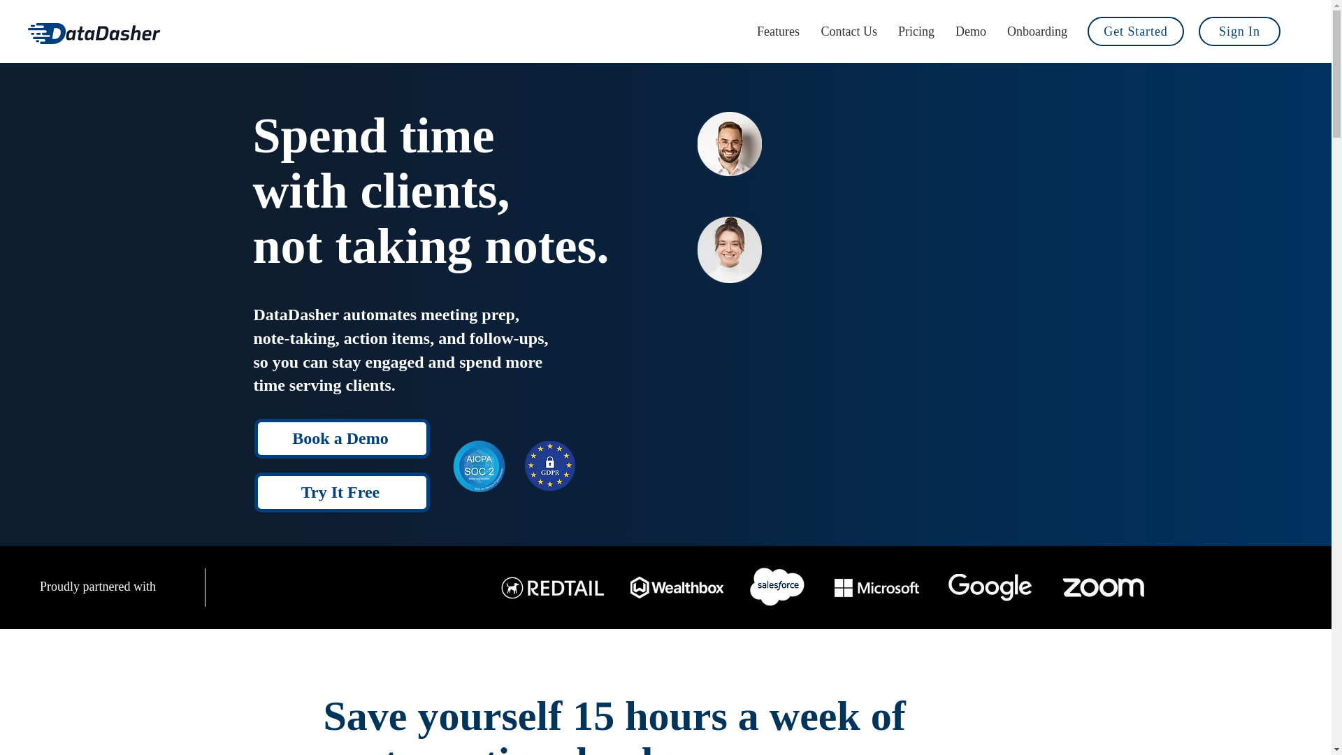 website screenshot of https://getdatadasher.com/