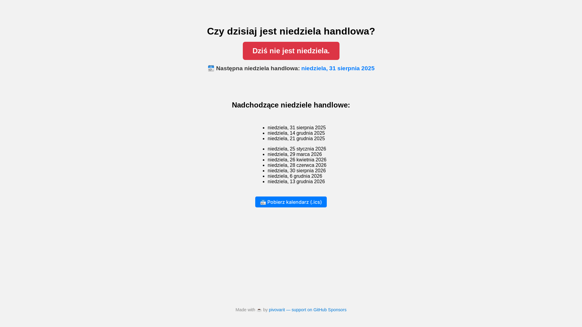 website screenshot of https://czydzisiajotwarte.pl/