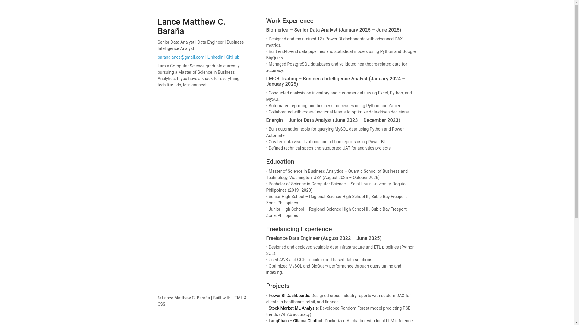 website screenshot of https://lancebarana.com/