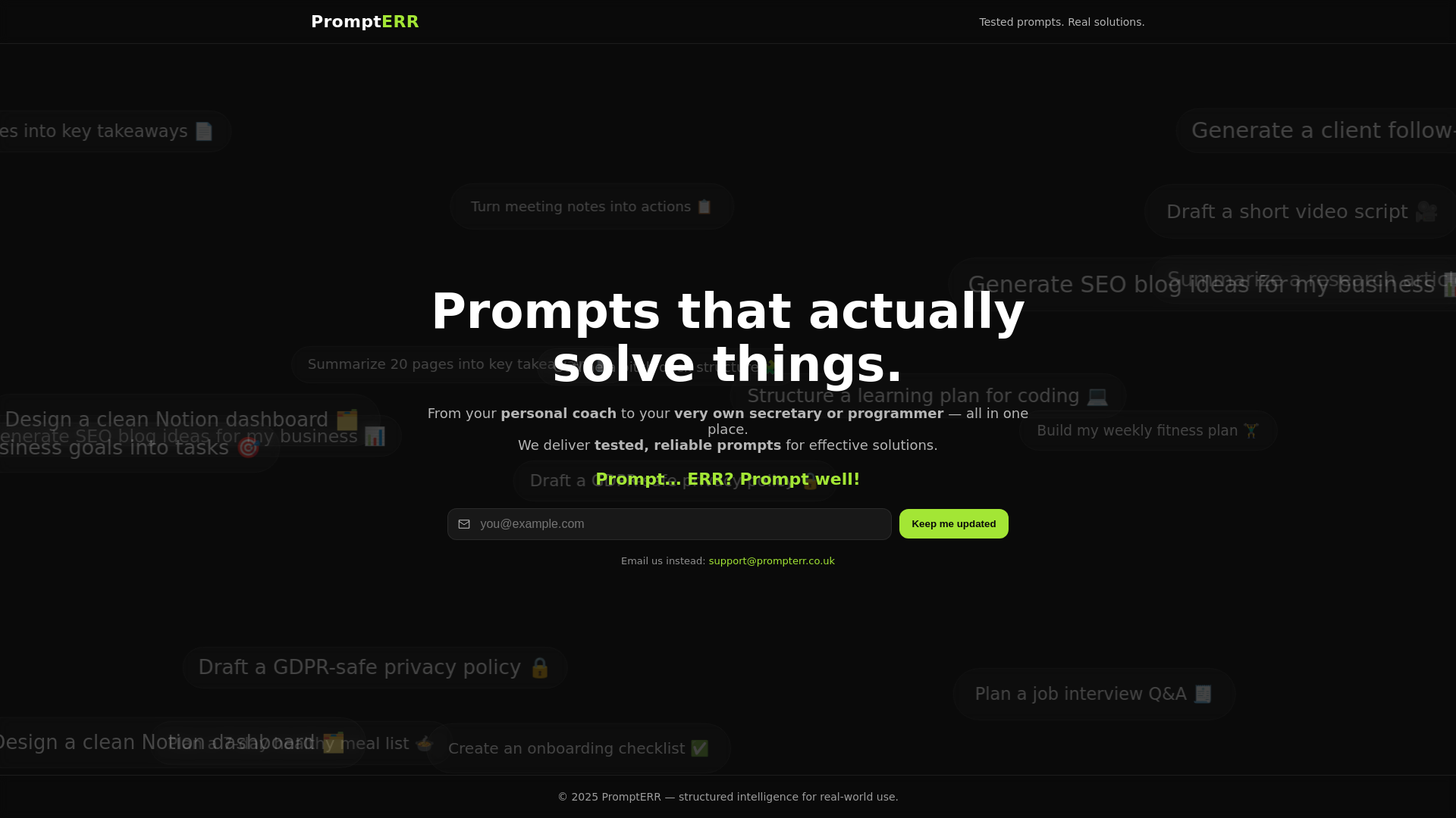 website screenshot of https://prompterr.co.uk/