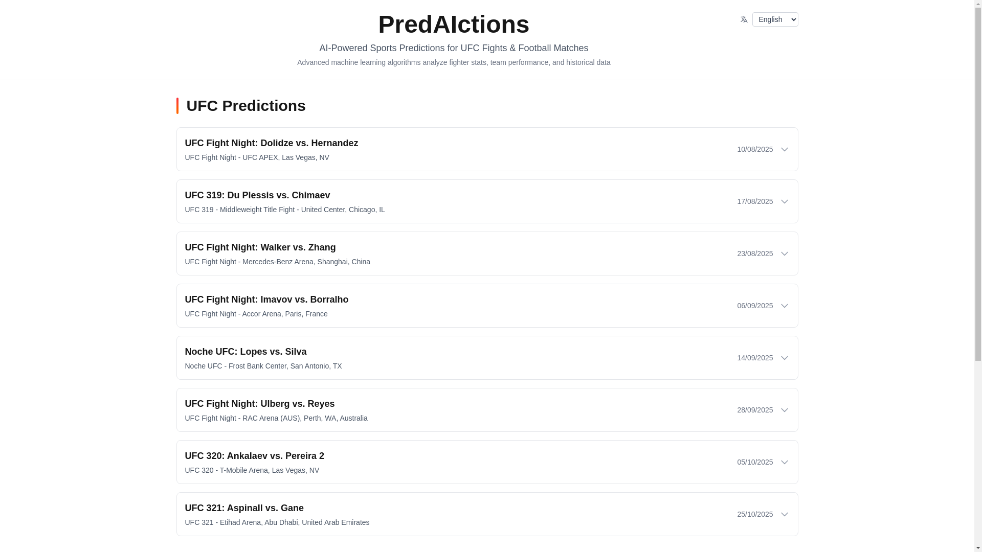 website screenshot of https://predaictions.live/