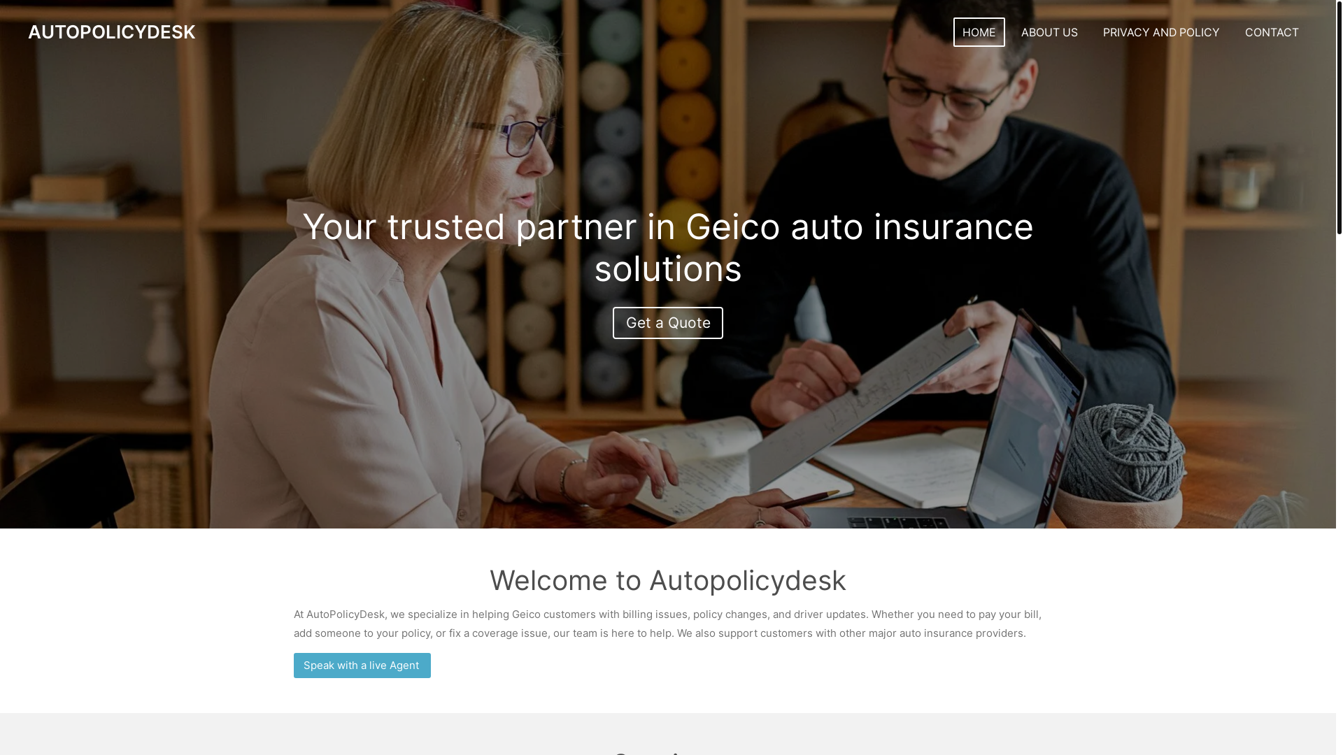website screenshot of https://autopolicydesk.com/