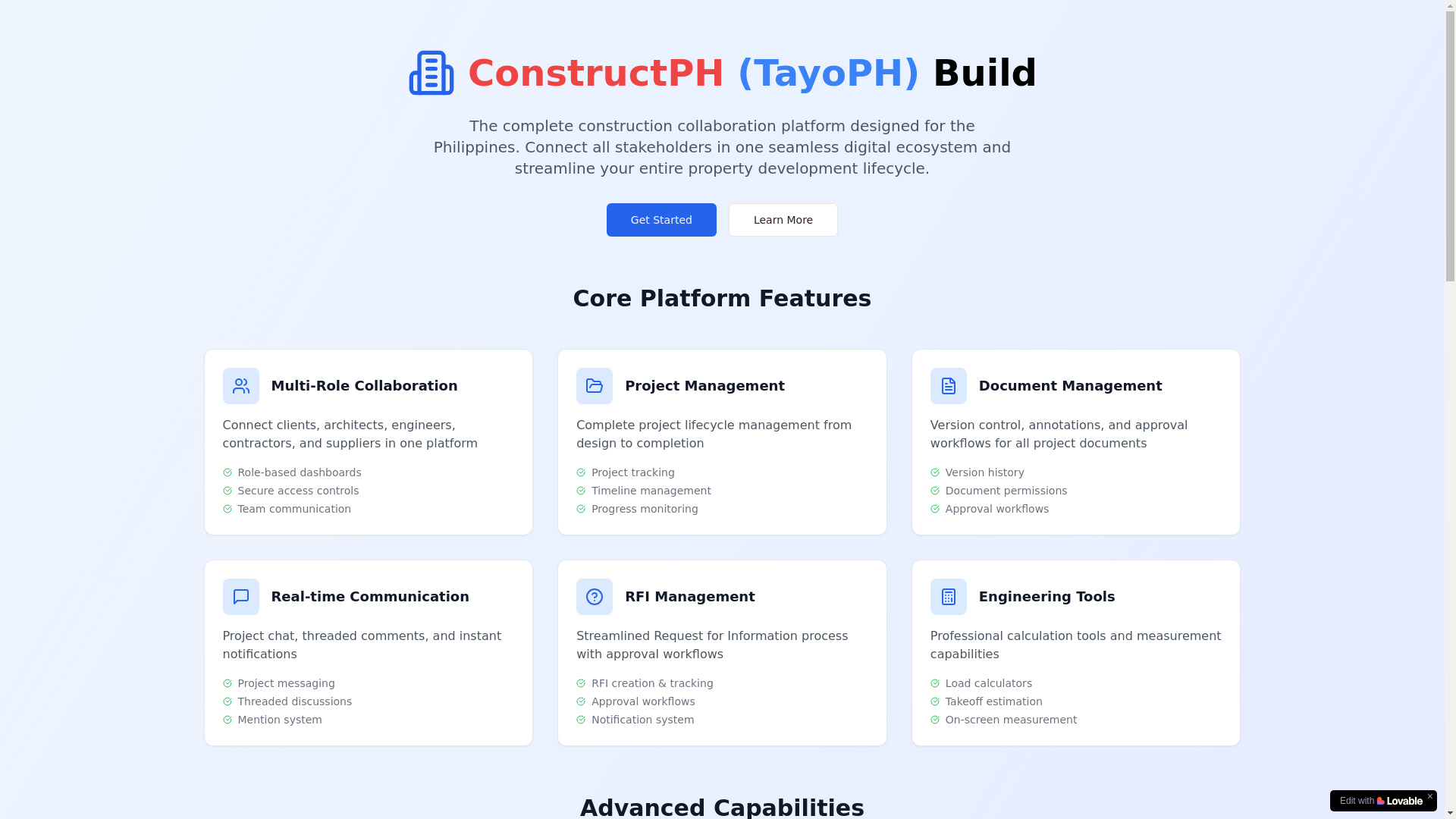 website screenshot of https://constructph.app/