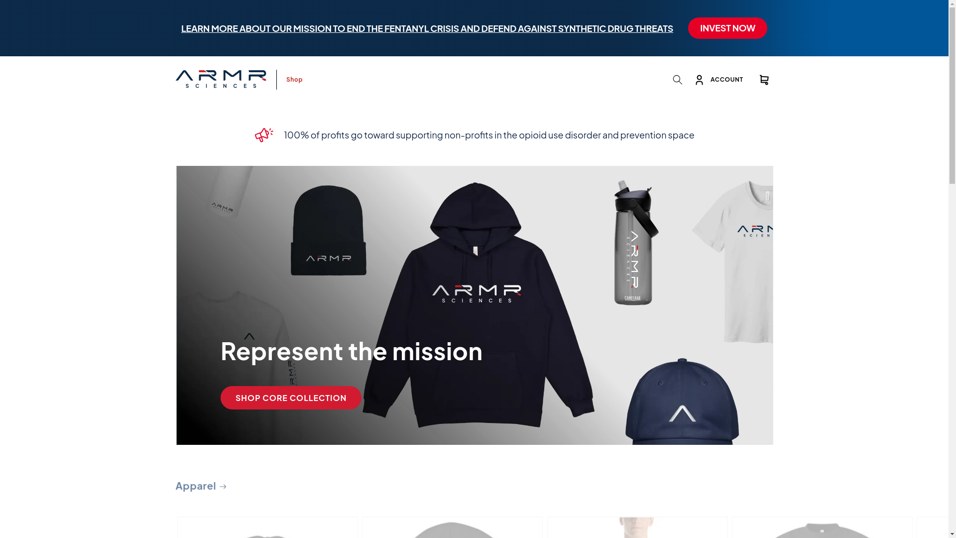 website screenshot of https://shoparmr.com/