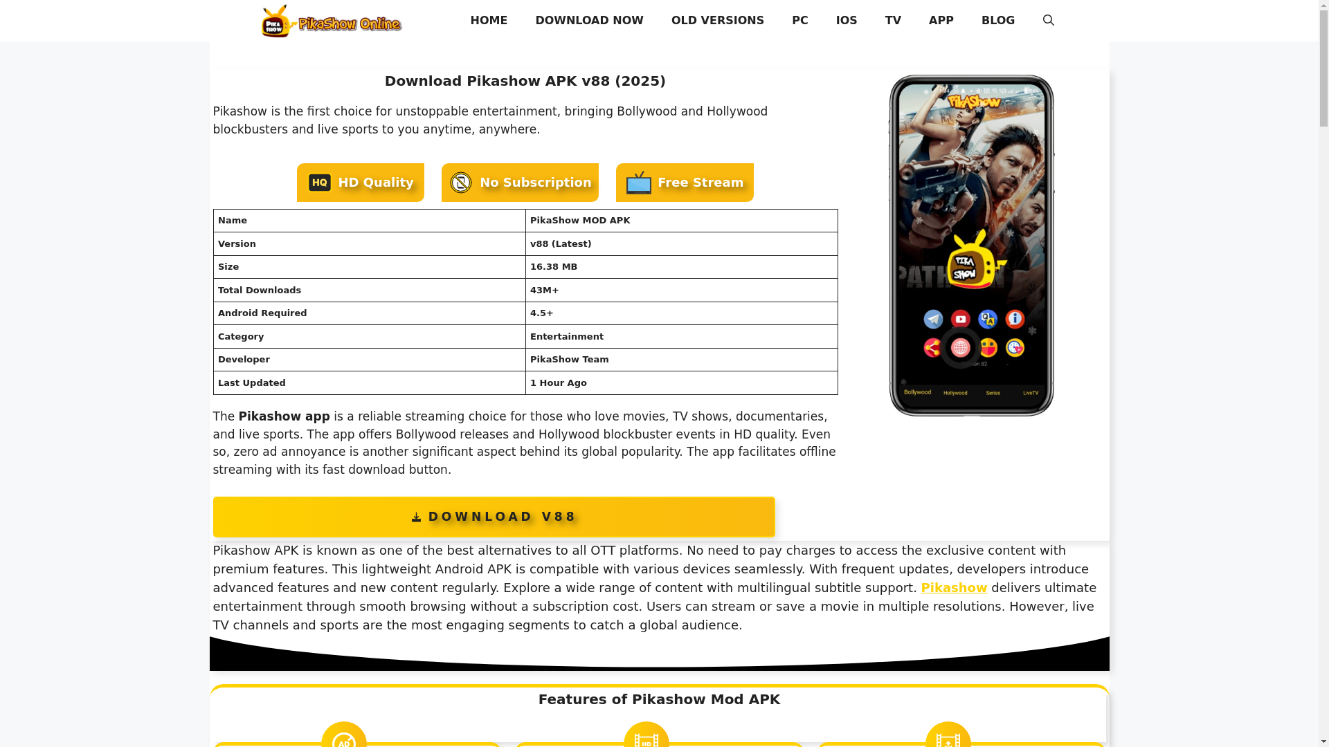 website screenshot of https://www.pikashowonline.net/