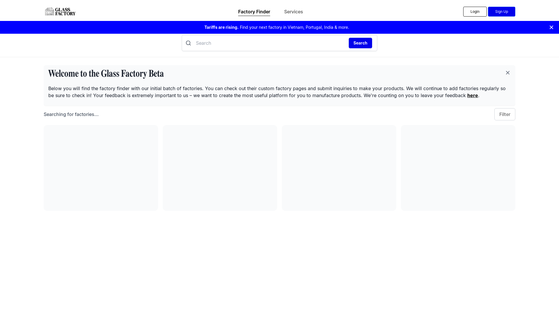 website screenshot of https://glassfactoryhub.com/