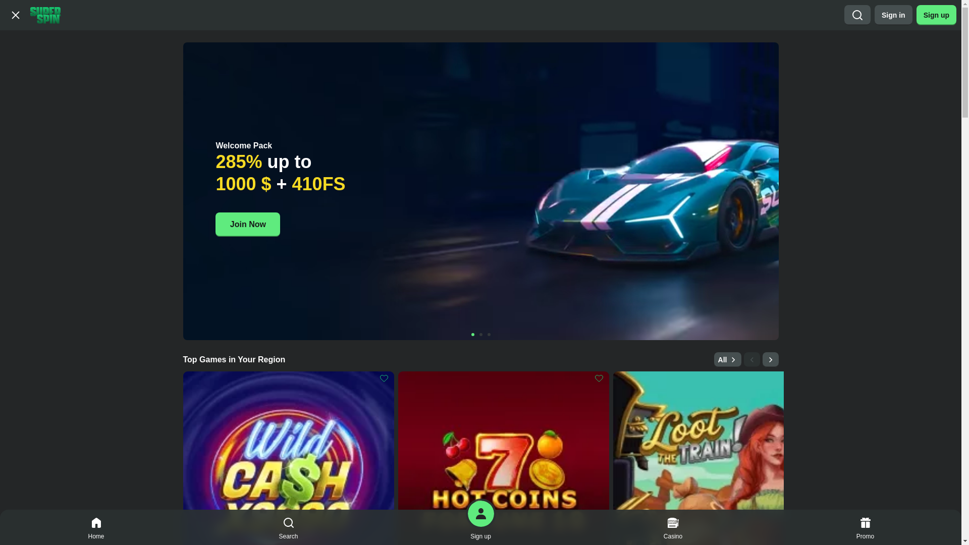 website screenshot of https://superspins777.me