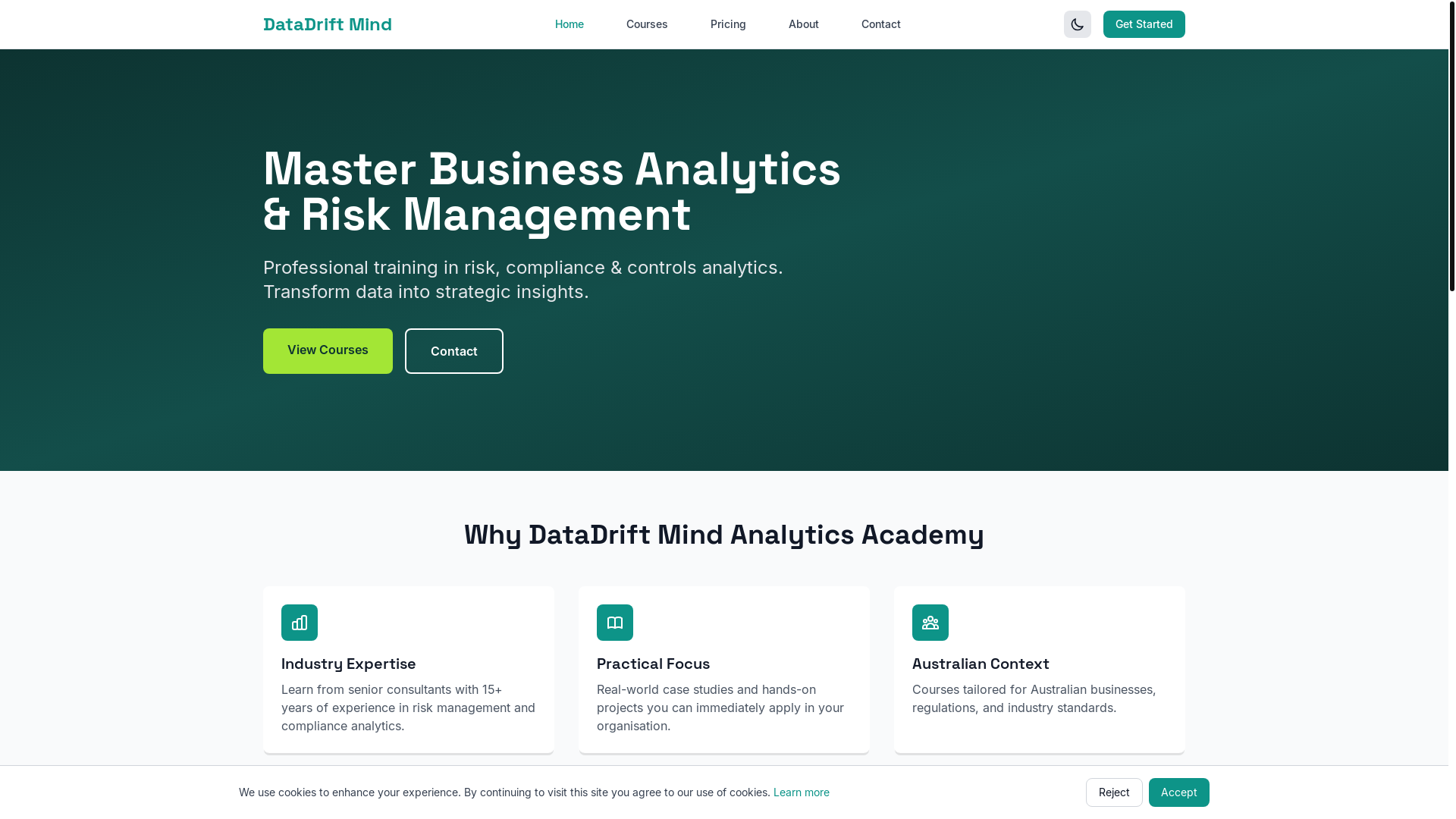 website screenshot of https://datadriftmind.app/
