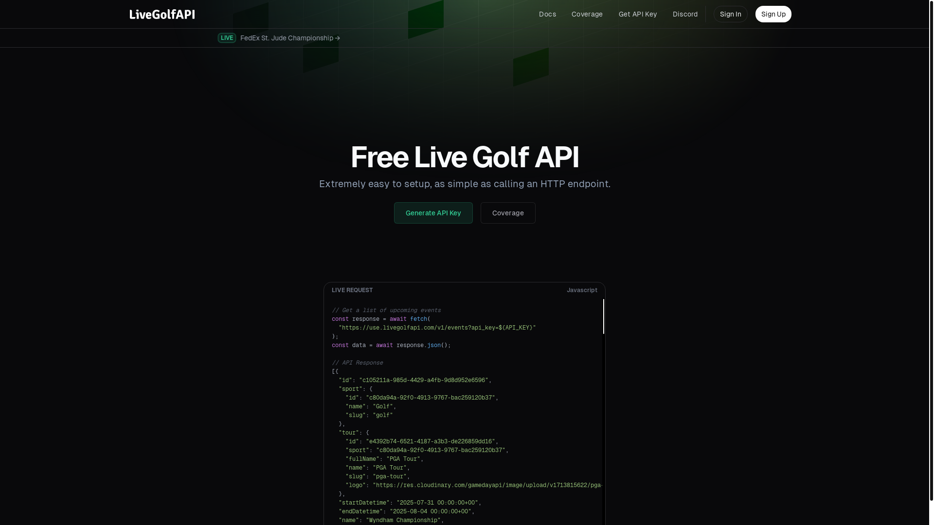 website screenshot of https://gamedayapi.pages.dev/